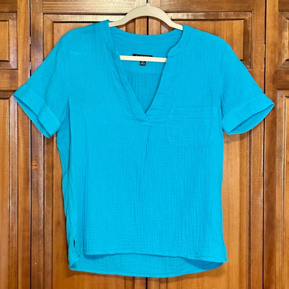 J Crew V-Neck Soft Gauze Popover Frosted Aqua Extra Small